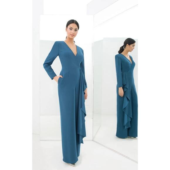 NWT Alexander By Daymar Blue Jumpsuit by Daymor V Neck Long Sleeve 6 - Picture 1 of 5